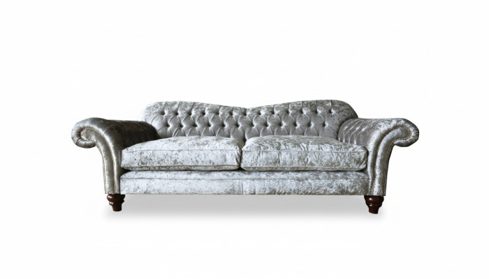 Sofa trzyosobowa 3 Siedziba Couch Chesterfield Podkładka Siedziba Ustawić Aksamit Szary