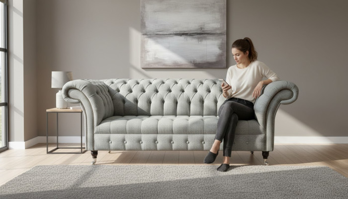 Chesterfield 3 miejsce do siedzenia Designerska Sofa Sofy Podkładka Kanapy Materiał Włókienniczy