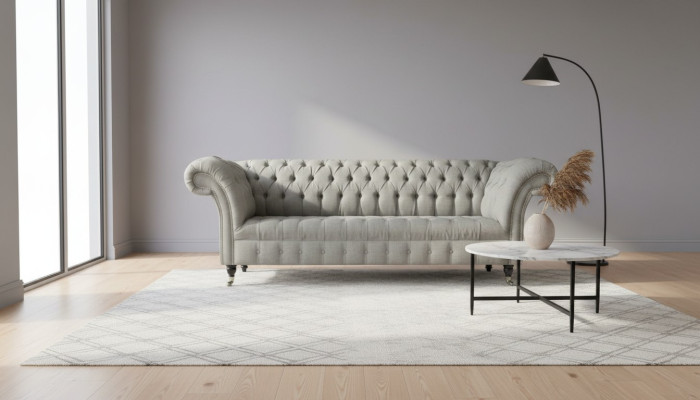 Szary Chesterfield Sofa Kanapa Podkładka Materiał Skóra Couchen Aksamit Ustawić