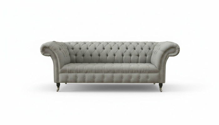 Szary Chesterfield Sofa Kanapa Podkładka Materiał Skóra Couchen Aksamit Ustawić