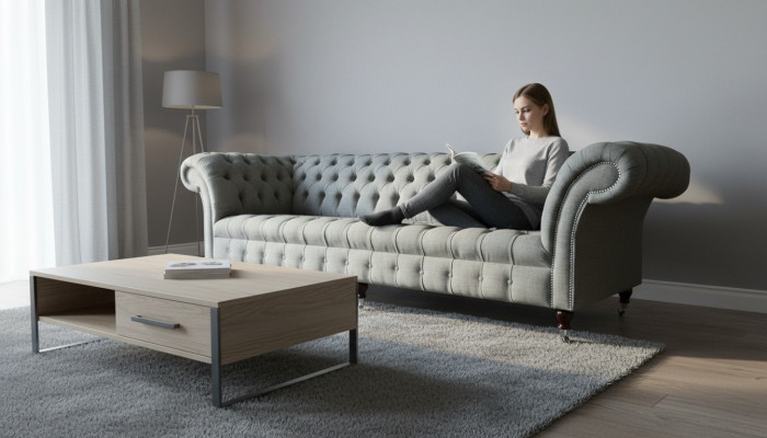 xxl Duża Sofa Couch Chesterfield 265cm Podkładka Sofy 4 miejsce do siedzenia Włókienniczy Modern
