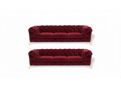 Chesterfield Sofa Aksamit Couch Podkładka Siedziba 3+3 Siedziba Ustawić Design Couches Sofy