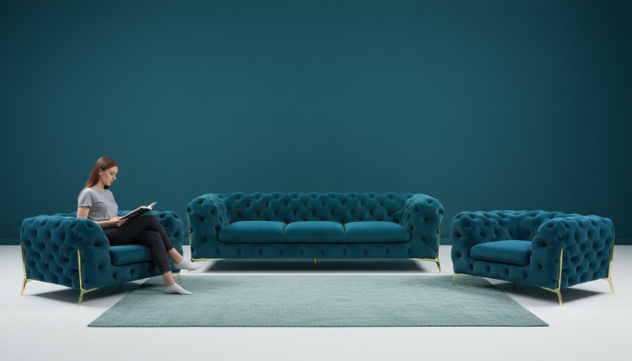 Chesterfield Designe Zestaw sofowy 3+1+1 Siedziba Sofa Couch Materiał Ustawić Podkładkę Set