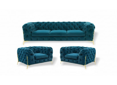 Chesterfield Designe Zestaw sofowy 3+1+1 Siedziba Sofa Couch Materiał Ustawić Podkładkę Set