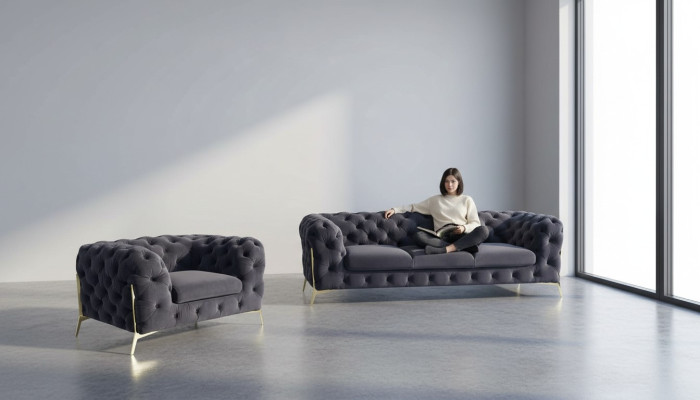 Włochy Meble Zestaw sofowy 3+1 miejsce do siedzenia Design Sofa Podkładka Kanapy Chesterfield