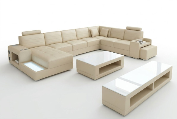 Narożnik Skóra Narożnikowa kanapa Kształt U Sofa Couch Design Podkładka Włókienniczy Modern Włókienniczy Nowość