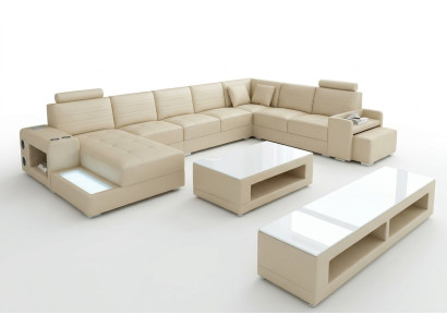 Narożnik Skóra Narożnikowa kanapa Kształt U Sofa Couch Design Podkładka Włókienniczy Modern Włókienniczy Nowość