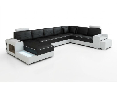 Narożnikowa kanapa Kształt U Kredens stolik kawowy Couch Design Czarny Podkładka Skóra Modern