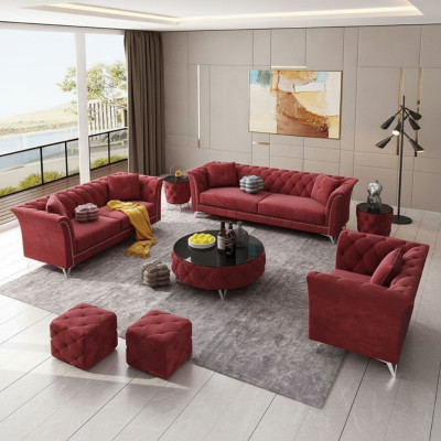 Zestaw Chesterfield 8-częściowy zestaw Couch Podkładka Ustawić Stolik kawowy Sofa