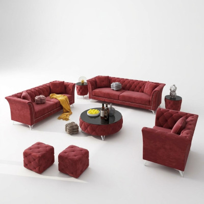 Zestaw Chesterfield 8-częściowy zestaw Couch Podkładka Ustawić Stolik kawowy Sofa