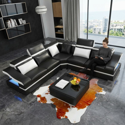 Luksusowy design Narożnik Narożnikowa kanapa Kształt litery L Nowoczesne sofy Sofa skórzana Kanapa Żywy krajobraz Sofa Siedziba