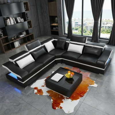 Luksusowy design Narożnik Narożnikowa kanapa Kształt litery L Nowoczesne sofy Sofa skórzana Kanapa Żywy krajobraz Sofa Siedziba