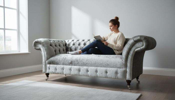Sofa 2 miejsce do siedzenia Chesterfield Couch Podkładka Aksamit Materiał Dwumiejscowa Aksamit Szary Srebrny