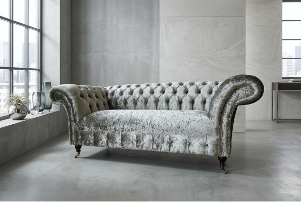 Sofa 2 miejsce do siedzenia Chesterfield Couch Podkładka Aksamit Materiał Dwumiejscowa Aksamit Szary Srebrny