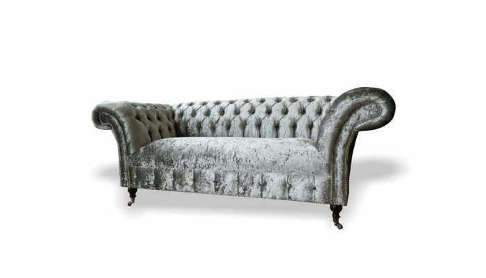 Sofa 2 miejsce do siedzenia Chesterfield Couch Podkładka Aksamit Materiał Dwumiejscowa Aksamit Szary Srebrny