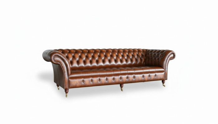 Brown Chesterfield Sofa Couch Podkładka Skóra Couchen Ustawić 4 miejsce do siedzenia