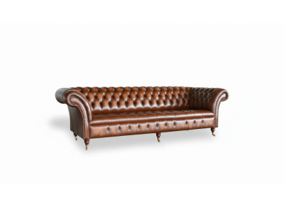 Brown Chesterfield Sofa Couch Podkładka Skóra Couchen Ustawić 4 miejsce do siedzenia