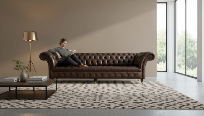 xxl Duża Sofa Couch Chesterfield 265cm Deco Podkładka Sofy 4 miejsce do siedzenia Skóra