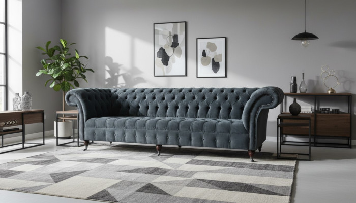Chesterfield Skóra Podkładka Luksusowa Sofa Design Couch Klasyczny Wystrój Sofy