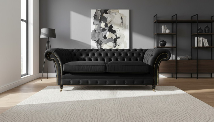 Chesterfield Couch Podkładka Sofas Classic Włókienniczy Czarny Sofa 3 miejsce do siedzenia