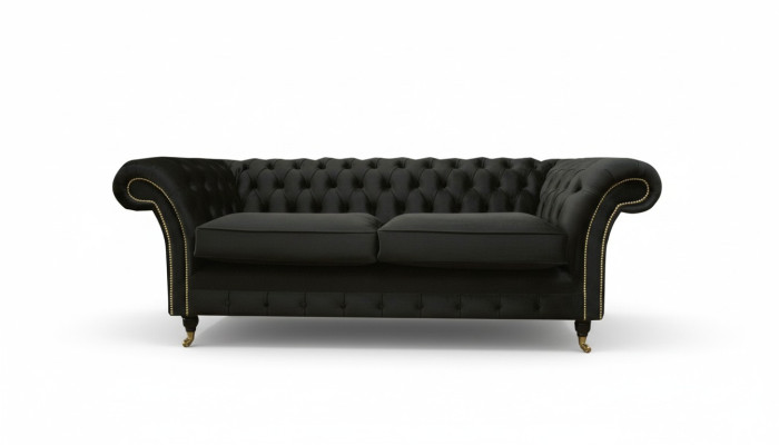 Chesterfield Couch Podkładka Sofas Classic Włókienniczy Czarny Sofa 3 miejsce do siedzenia