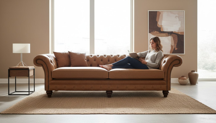 Sofa Chesterfield Brązowa xxl Duża Skóra Meble do Salonu 4 miejsce do siedzenia Brązowa