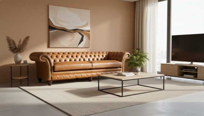Sofa Chesterfield Brązowa xxl Duża Skóra Meble do Salonu 4 miejsce do siedzenia Brązowa