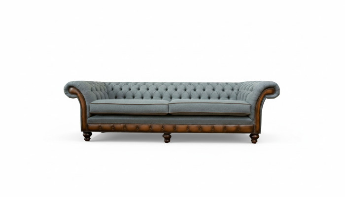 Sofa duża xxl 4 miejsce do siedzenia kanapa Chesterfield Podkładka Ustawić Skóra Włókienniczy Szara