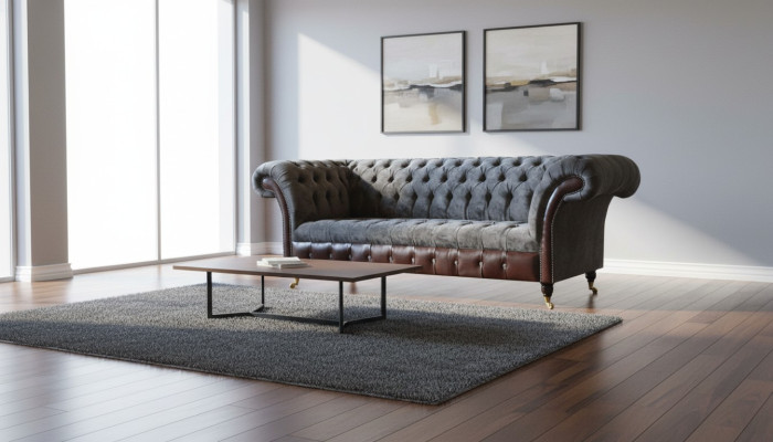 Chesterfield 3 miejsce do siedzenia Salon Kanapa Sofa Podkładka Siedziba Włókienniczy Materiał