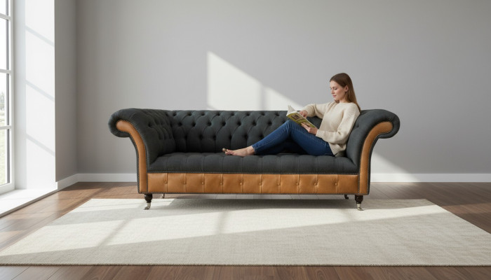 Materiał Kanapa Żywy krajobraz 3 miejsce do siedzenia Design Sofa Sofy Kanapy Szary Chesterfield