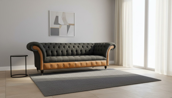 Materiał Kanapa Żywy krajobraz 3 miejsce do siedzenia Design Sofa Sofy Kanapy Szary Chesterfield