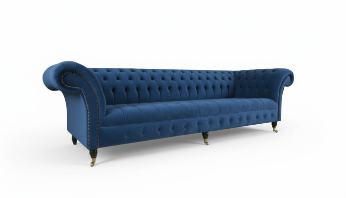 Sofa Design Sofa 4-osobowa Włókienniczy Podkładka Niebieskie Sofy Klasyczne Chesterfield Nowość