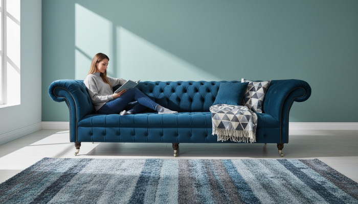 Design Sofa Chesterfield Podkładka Modern Włókienniczy Materiał Sofy 4 miejsca do siedzenia