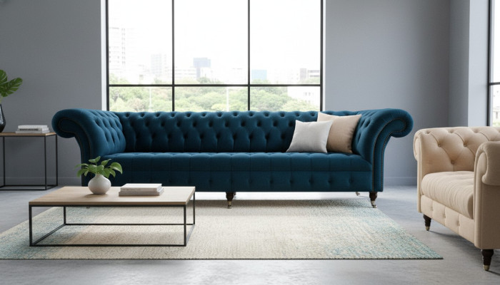 Design Sofa Chesterfield Podkładka Modern Włókienniczy Materiał Sofy 4 miejsca do siedzenia