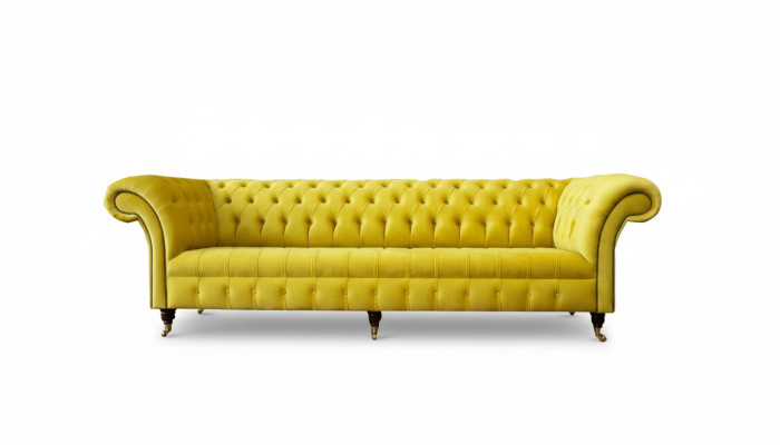 Yellow Sofa 4 miejsce do siedzenia Couch Chesterfield Podkładka Siedziba Ustawić Skóra Włókienniczy Yellow