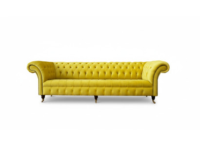 Yellow Sofa 4 miejsce do siedzenia Couch Chesterfield Podkładka Siedziba Ustawić Skóra Włókienniczy Yellow