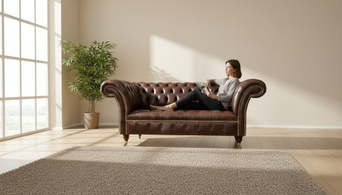 Sofa Chesterfield Aksamit Designerska 2 miejsce do siedzenia Kanapa Włókiennicza Skóra Ustawiona Brązowa Nowa