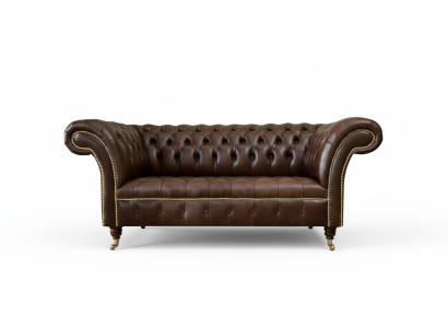 Sofa Chesterfield Aksamit Designerska 2 miejsce do siedzenia Kanapa Włókiennicza Skóra Ustawiona Brązowa Nowa
