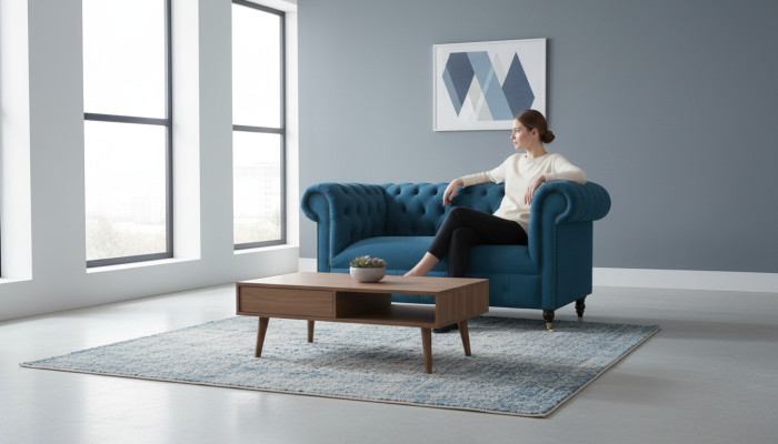 Sofa 2 miejsce do siedzenia Siedziba Classic Chesterfield Blue Sofas Couches Podkładka