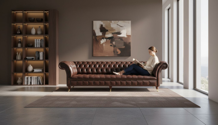 Sofy Chesterfield Podkładka Design XXL Luksusowa Sofa 4 miejsce do siedzenia Skórzana Kanapa
