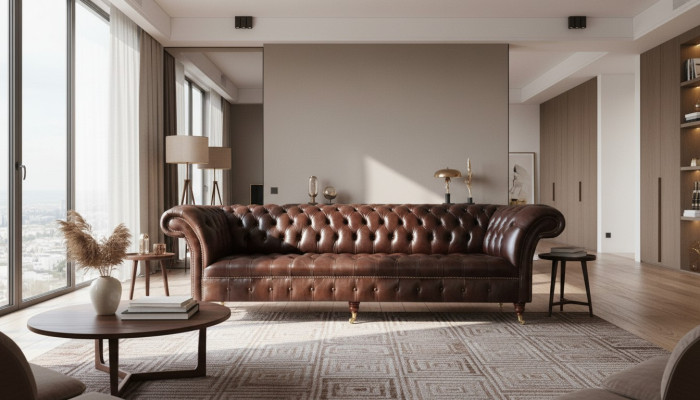 Sofy Chesterfield Podkładka Design XXL Luksusowa Sofa 4 miejsce do siedzenia Skórzana Kanapa