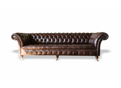 Sofy Chesterfield Podkładka Design XXL Luksusowa Sofa 4 miejsce do siedzenia Skórzana Kanapa