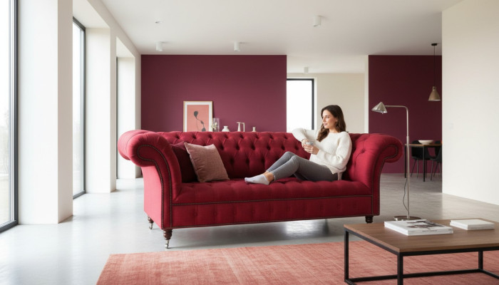 Trzyosobowa Design Podkładka Włókienniczy Sofa Meble 3-osobowe Chesterfield Luksusowe Czerwone Kanapy