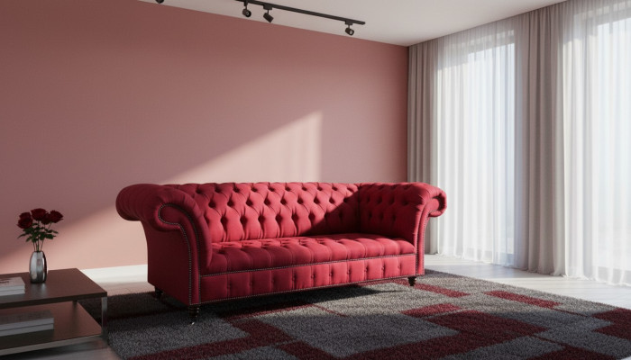 Trzyosobowa Design Podkładka Włókienniczy Sofa Meble 3-osobowe Chesterfield Luksusowe Czerwone Kanapy
