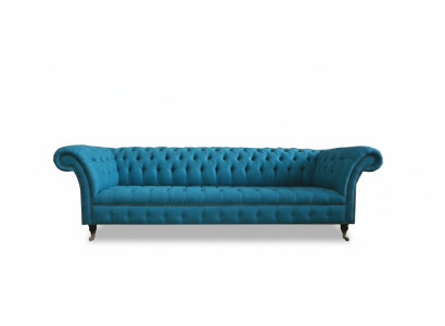 Niebieski, xxl duży sofing, kanapa Chesterfield 265 cm, sofy tapicerowane 4-osobowe, aksamitno-tkaninowe