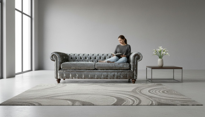 Sofa trzyosobowa 3 Siedziba Couch Chesterfield Podkładka Siedziba Ustawić Aksamit Szary Aksamit