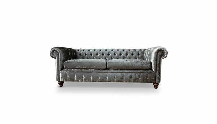 Sofa trzyosobowa 3 Siedziba Couch Chesterfield Podkładka Siedziba Ustawić Aksamit Szary Aksamit