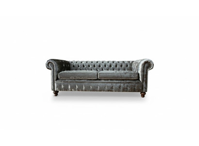 Sofa trzyosobowa 3 Siedziba Couch Chesterfield Podkładka Siedziba Ustawić Aksamit Szary Aksamit