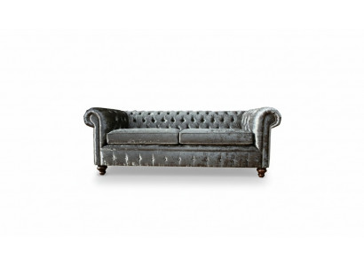Sofa trzyosobowa 3 Siedziba Couch Chesterfield Podkładka Siedziba Ustawić Aksamit Szary Aksamit