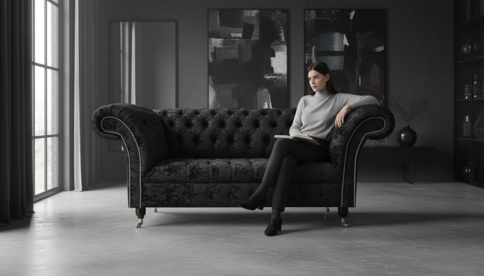 Chesterfield Aksamit Club Couch Podkładka 2 miejsce siedzące design Włókienniczy Sofy Kanapy